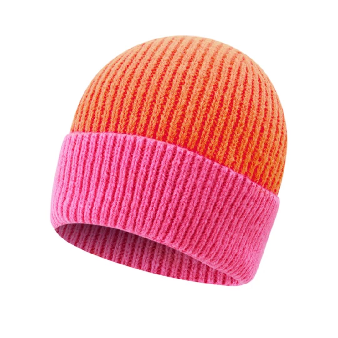 Damen Strickmütze 'Colorblock' orange/pink