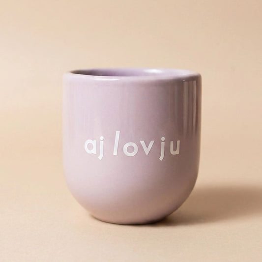 Keramikbecher 'aj lov ju' lila/flieder