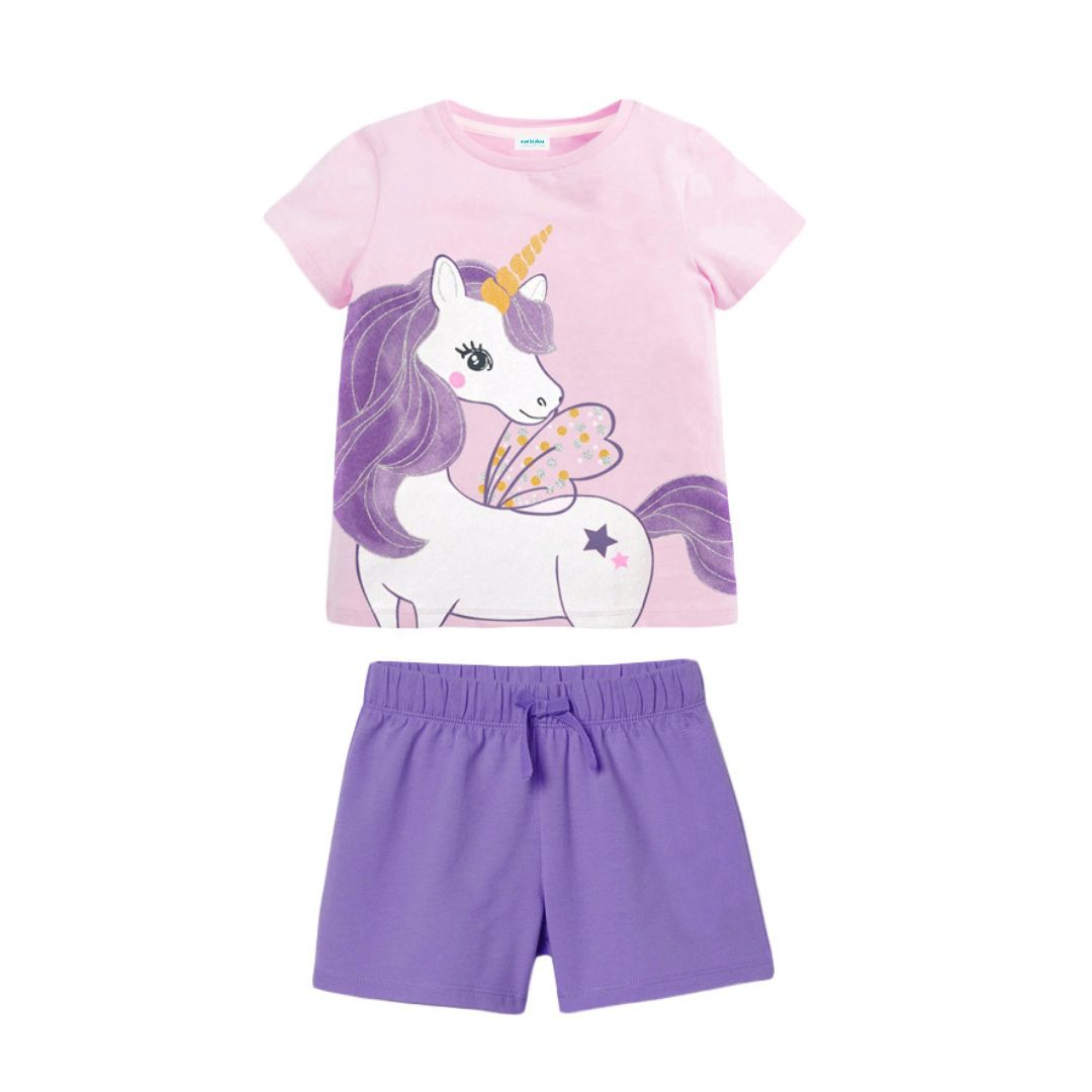 Outfit Set T-Shirt und Shorts mit Einhornmotiv