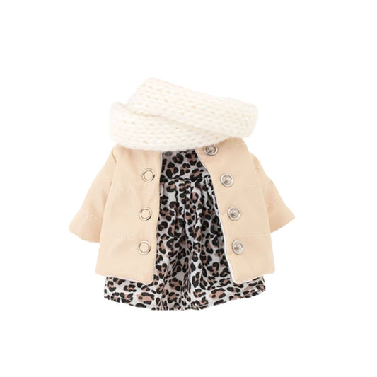 Bekleidungsset: Federjacke, Leokleid, Schal 30cm