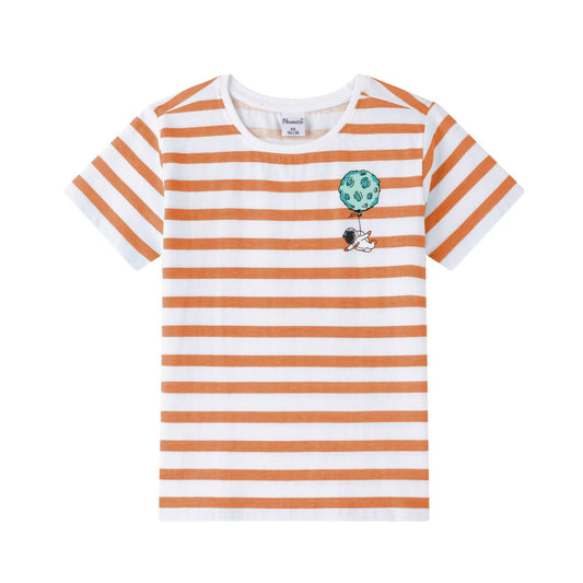 Hellorange gestreiftes Jungen-T-Shirt Astronaut