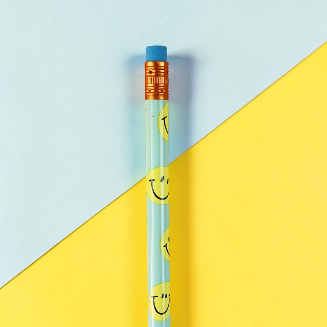 Bleistift mit Radiergummi 'Smile' hellblau/gelb
