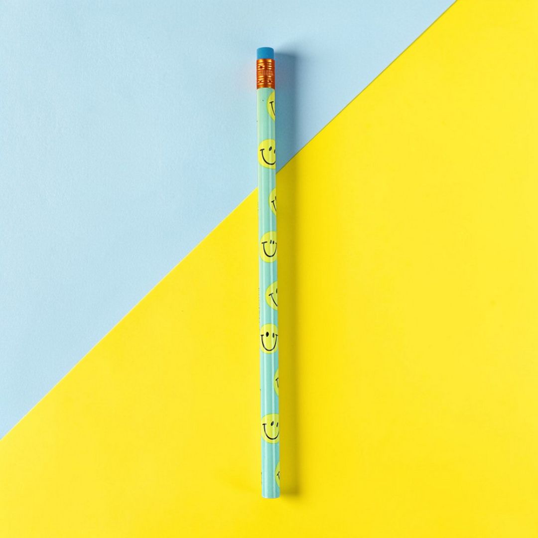 Bleistift mit Radiergummi 'Smile' hellblau/gelb