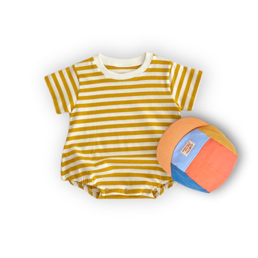 Baby Body Kurzarm gestreift beige/gelb