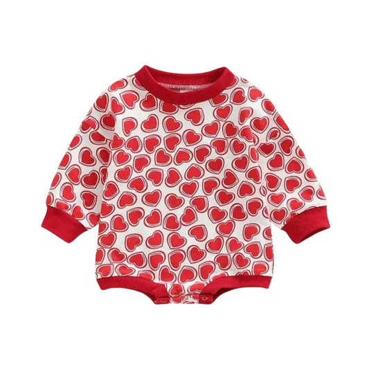 Langärmliger lässiger Baby-Overall mit Herzen rot