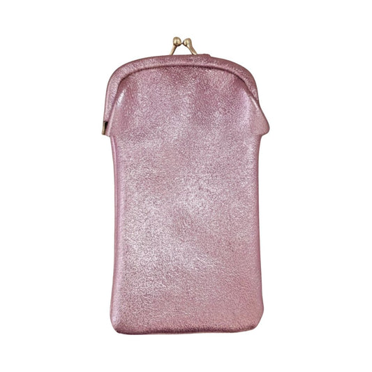 Brillenetui aus Leder mit Retro-Verschluss metallic rosa
