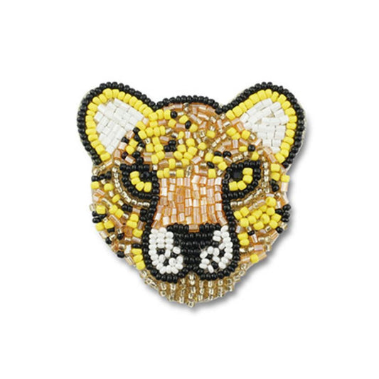 Brosche 'Leopard' gelb/schwarz/weiß