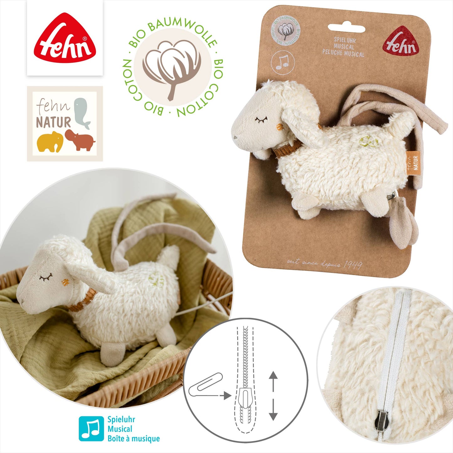 Mini-Spieluhr Schaf Natur - Kuscheltier & Einschlafhilfe