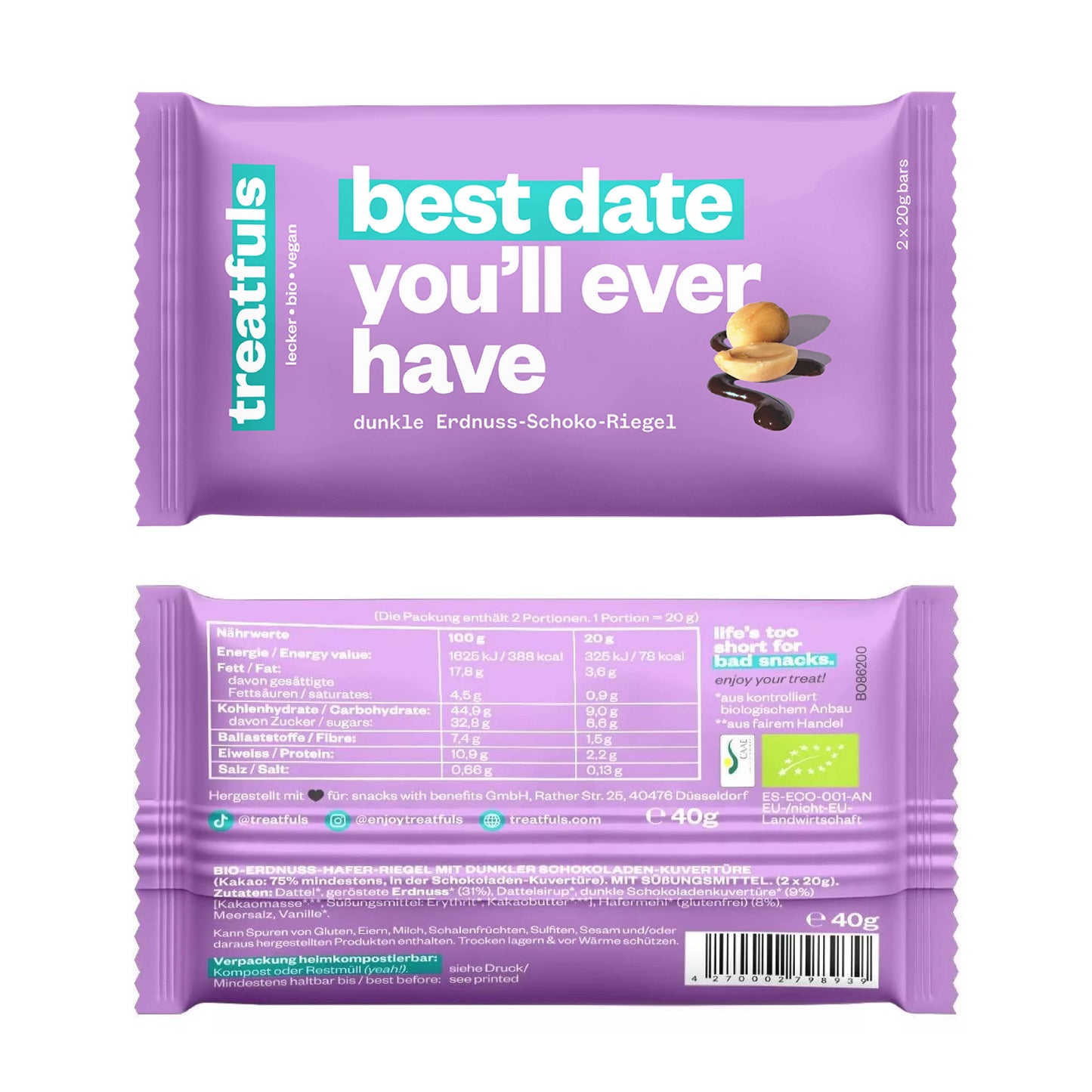 Schokoriegel 'Erdnuss - best date you'll ever have' dunkle Schokolade