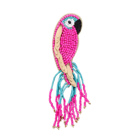 Charakterbrosche 'Vogel mit Pailletten' fuchsia