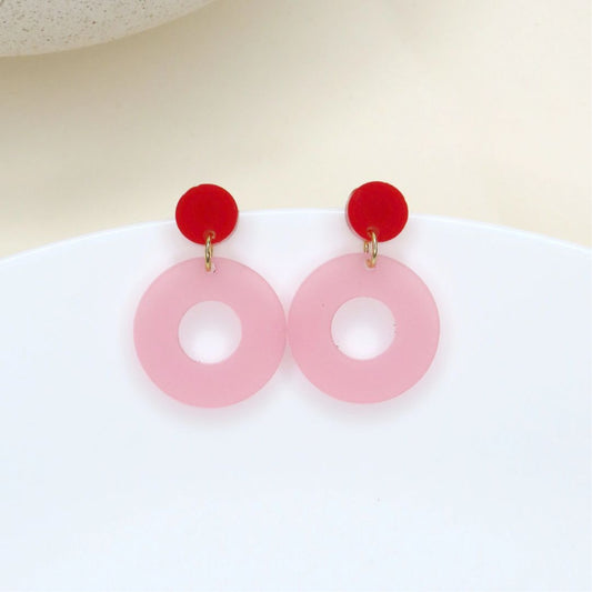 Damen Ohrstecker 'Colorblock Circle' rot & rosa