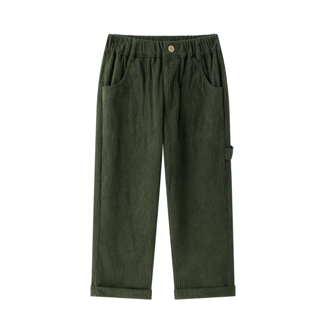 Weite Cordhose mit seitlichem Streifen grün