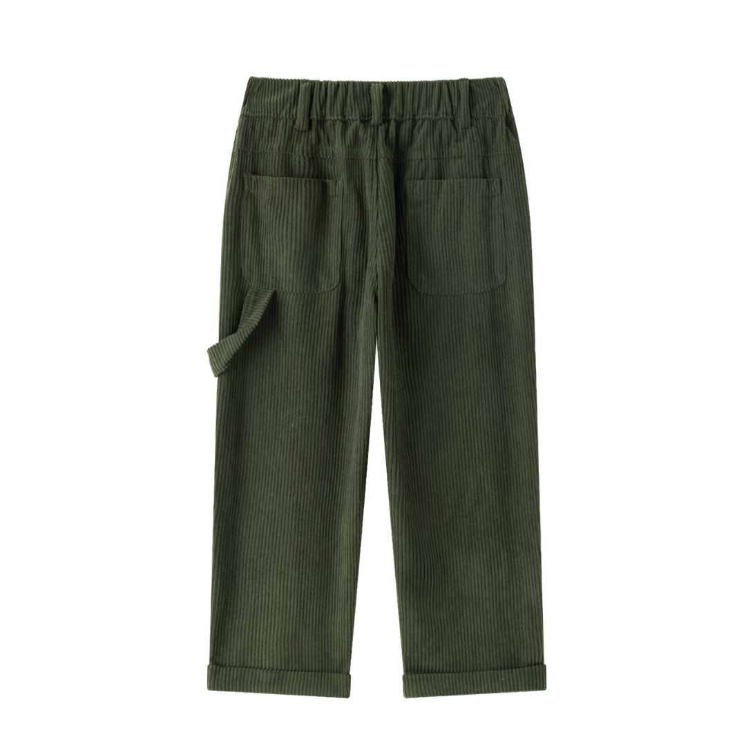 Weite Cordhose mit seitlichem Streifen grün