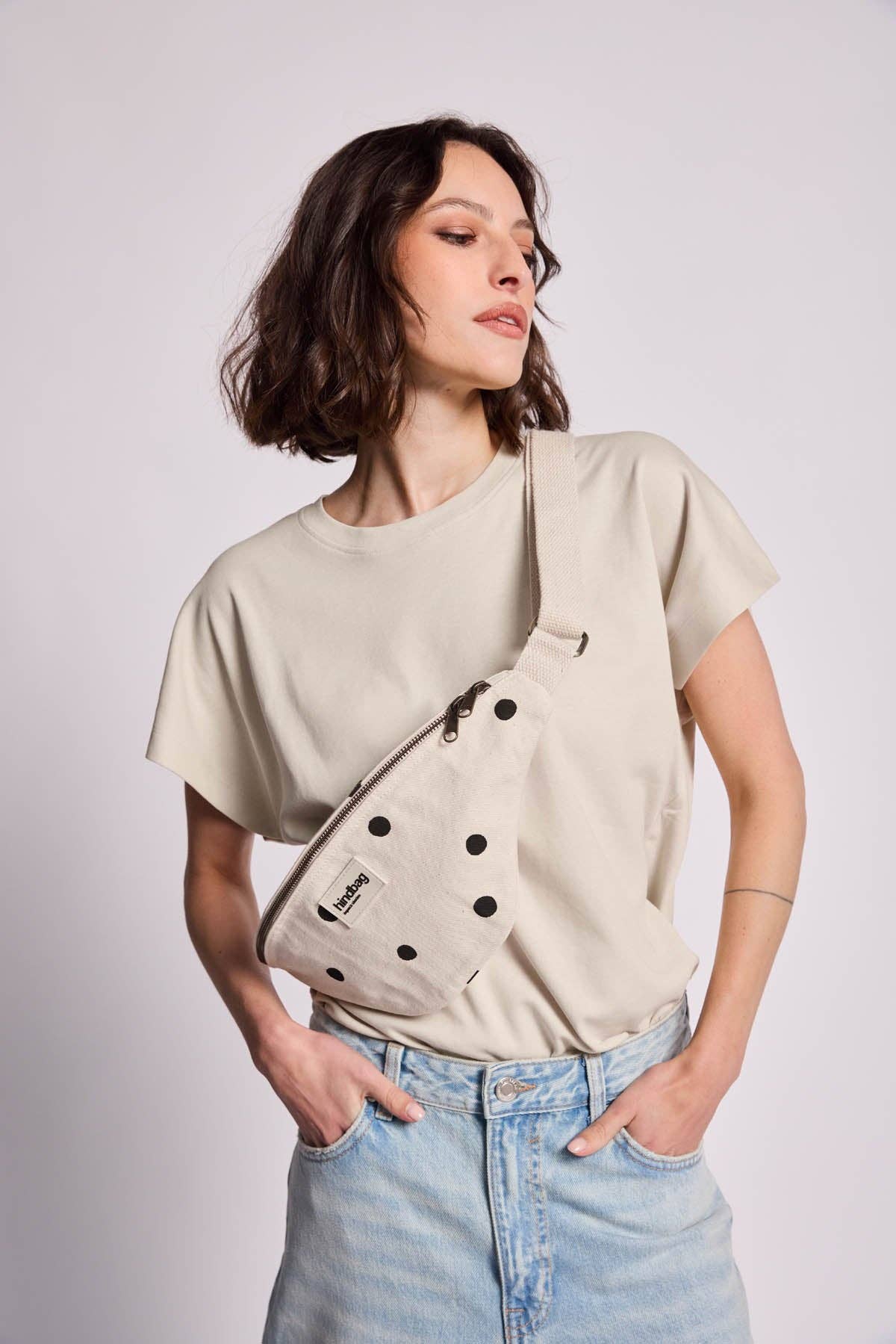 Damen Gürteltasche 'Olivia Punkte' ecru