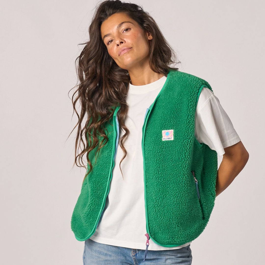 Damen Weste aus Sherpa-Fleece mit Reißverschluss, ärmellos – grün