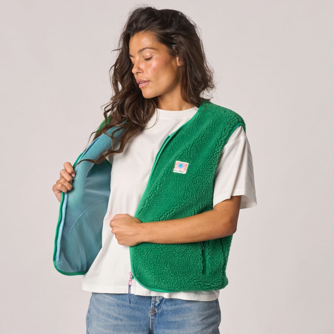 Damen Weste aus Sherpa-Fleece mit Reißverschluss, ärmellos – grün