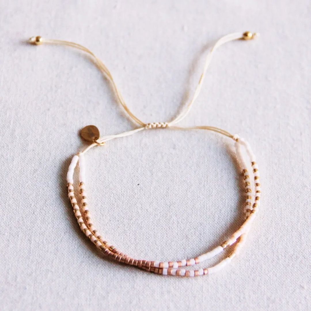 Doppeltes Miyuki-Armband nude/weiß/taupe