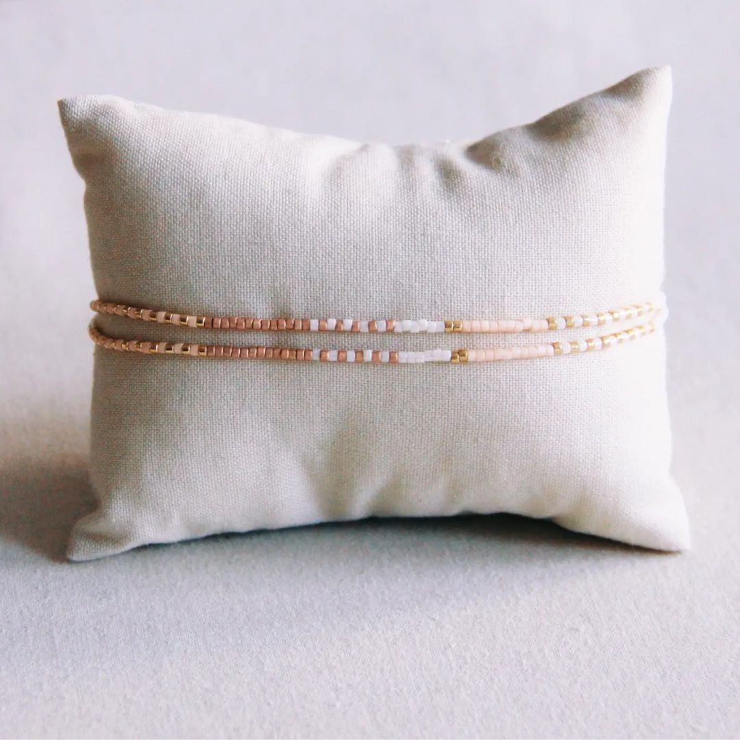 Doppeltes Miyuki-Armband nude/weiß/taupe