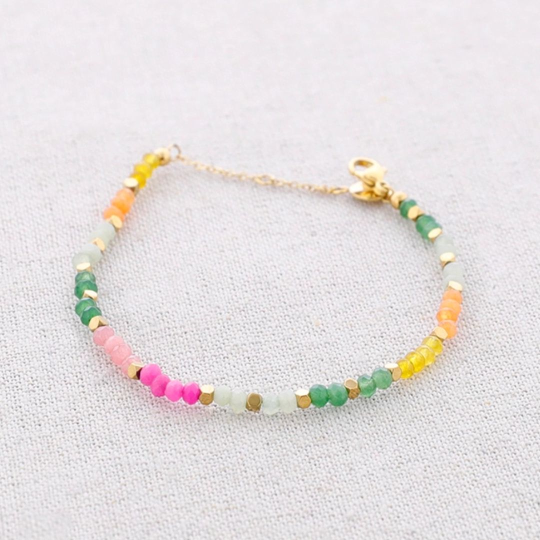 Damen Armband mit Perlen & Steinen gelb/grün/rosa
