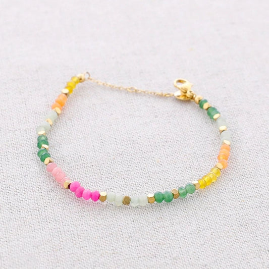 Damen Armband mit Perlen & Steinen gelb/grün/rosa