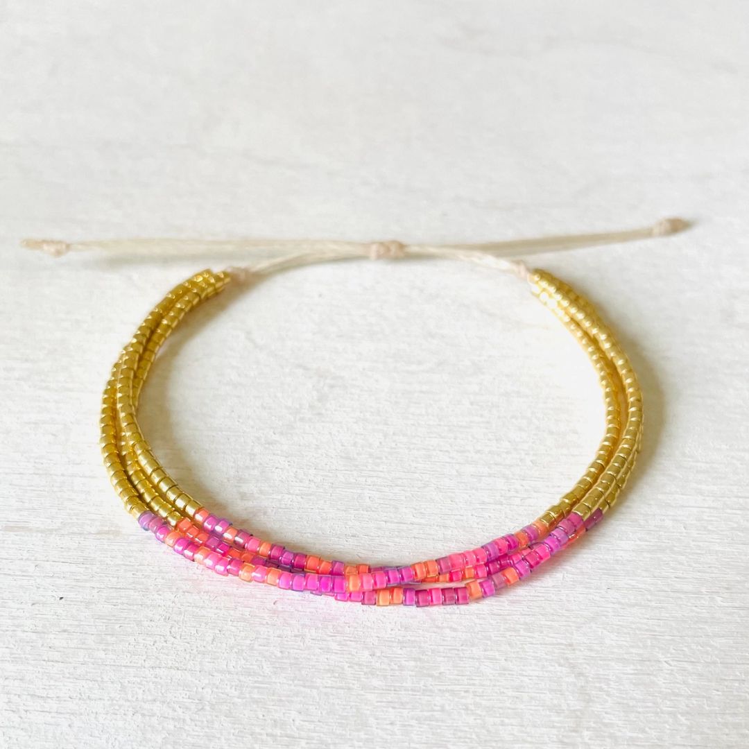 Damen Armband 'Miyuki Perlen' pink/gold