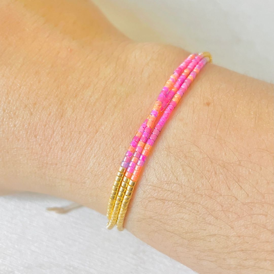 Damen Armband 'Miyuki Perlen' pink/gold