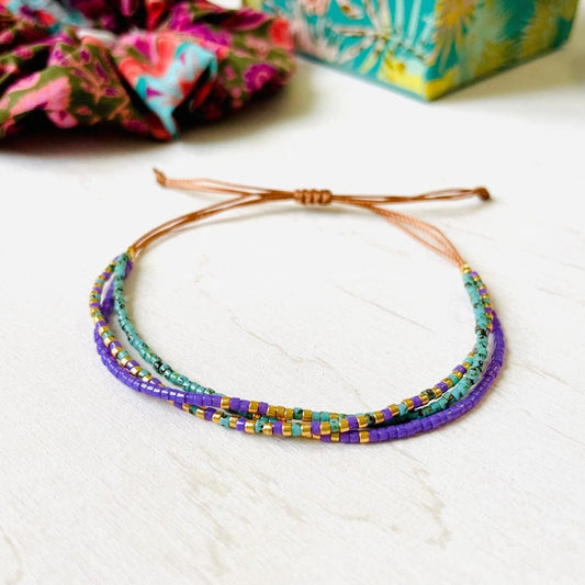 Damen Armband Triple 'Miyuki Perlen' aqua/lila