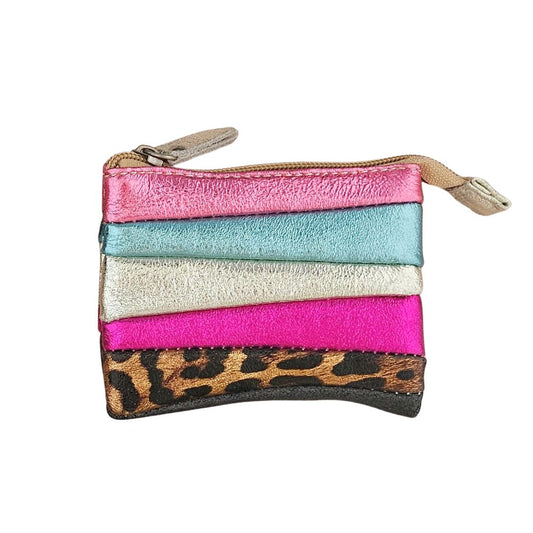 Damen Brieftasche Upcycled Leder glänzend bunt V1