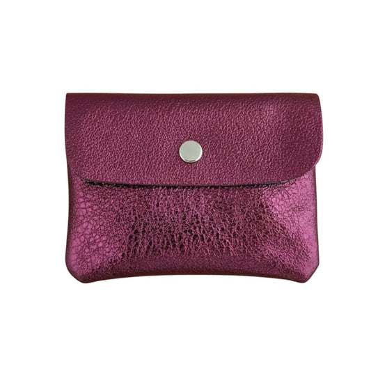 Damen Brieftasche Klein aus Leder metallic burgunderrot