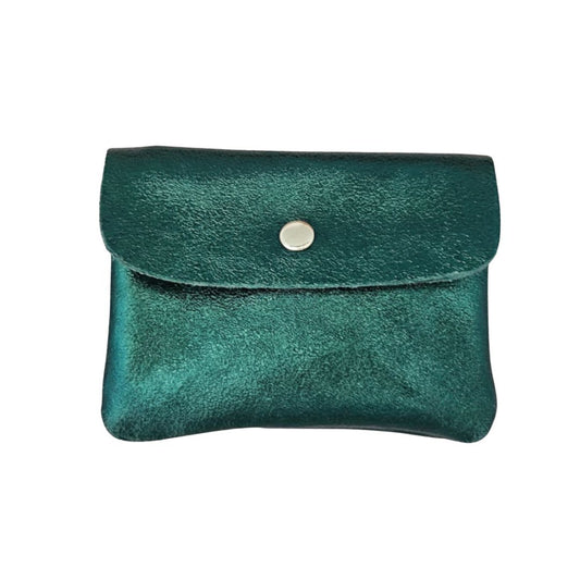 Damen Brieftasche Klein aus Leder metallic tanne