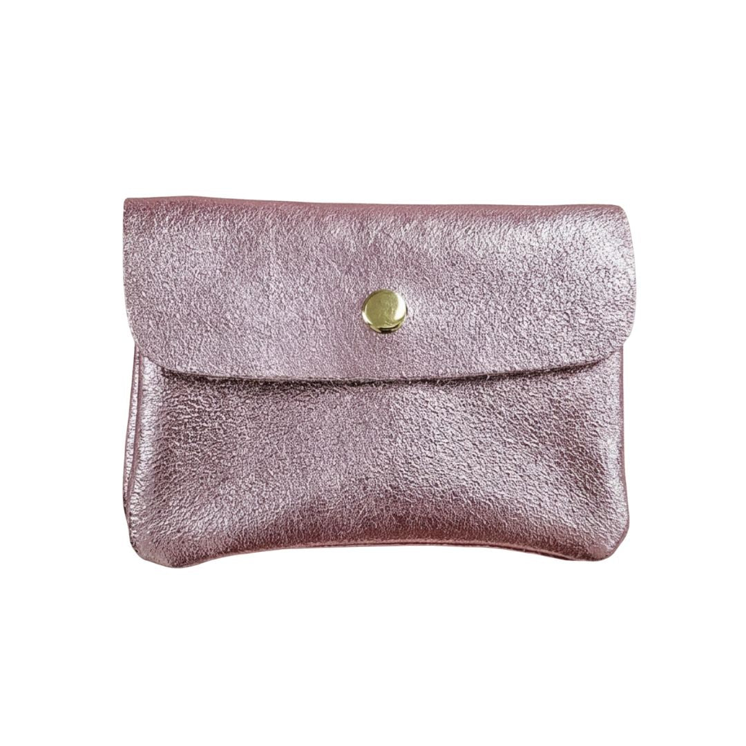 Damen Brieftasche Klein aus Leder metallic rosa
