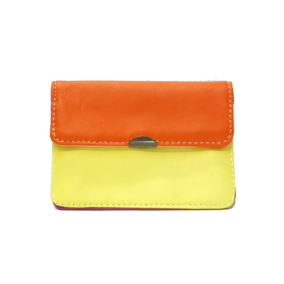 Damen Brieftasche Klein Mehrfach Leder orange/gelb
