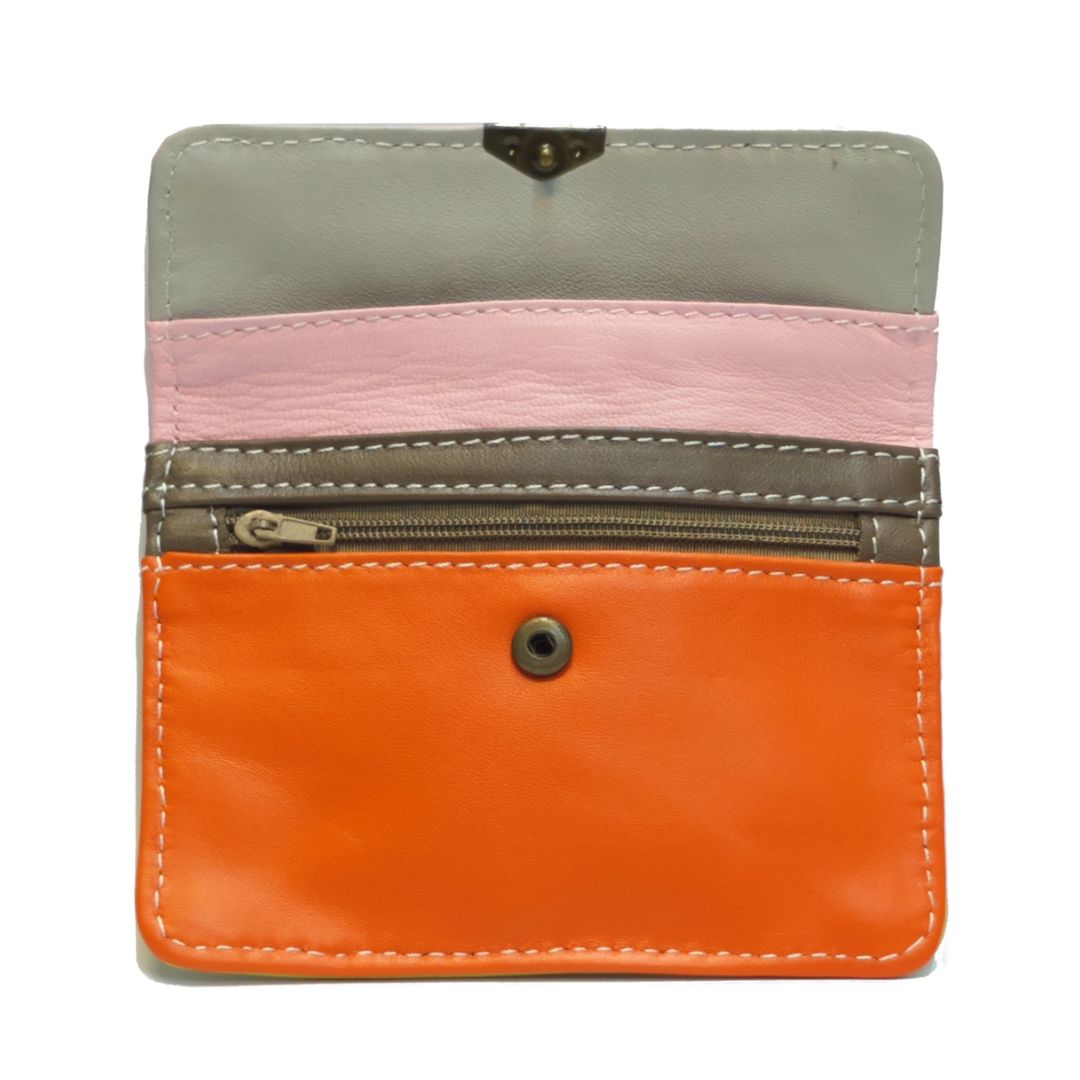 Damen Brieftasche Klein Mehrfach Leder orange/gelb