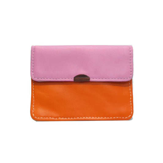 Damen Brieftasche Klein Mehrfach Leder rosa/orange