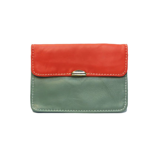Damen Brieftasche Klein Mehrfach Leder rot/grün