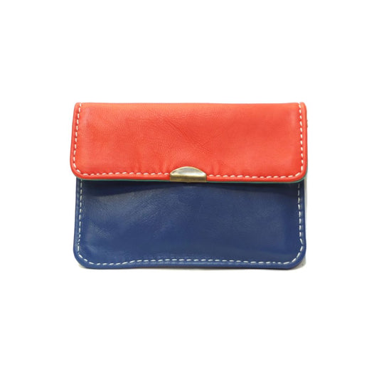 Damen Brieftasche Klein Mehrfach Leder rot/marineblau