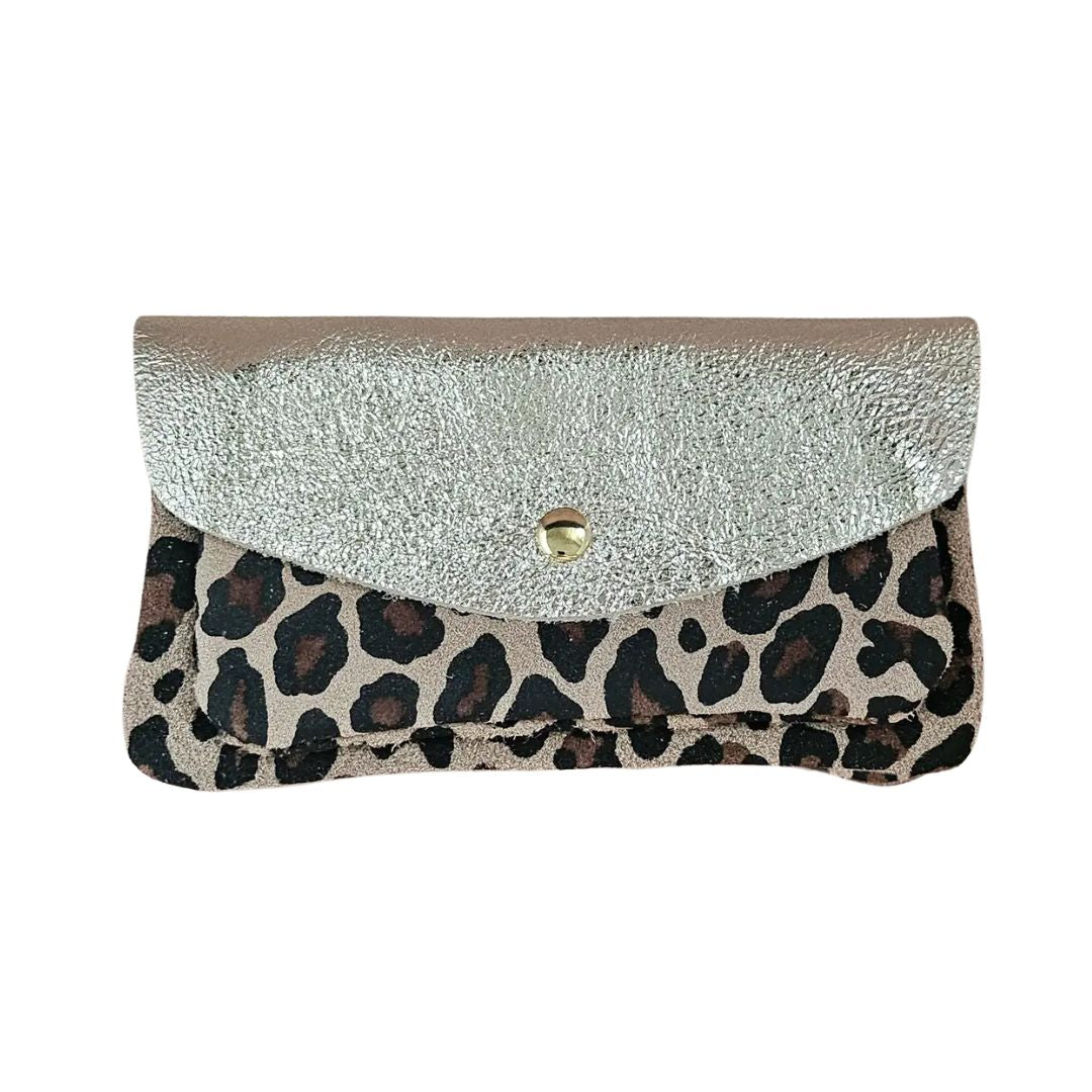 Damen Brieftasche aus Leder Leo-Beige/Platin