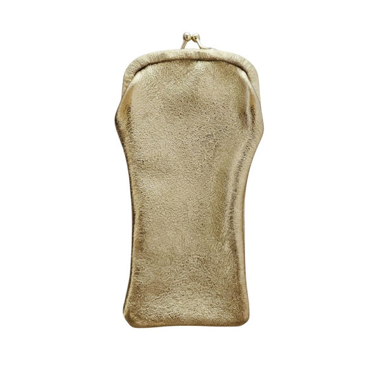 Brillenetui aus Leder mit Retro-Verschluss metallic gold