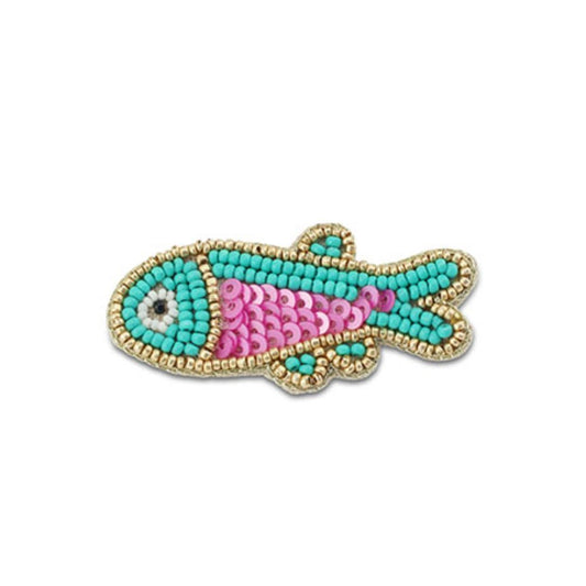 Brosche 'Fisch' türkis/pink/gold