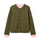 Damen Feinstrick-Cardigan olive mit pinkem Kontrast
