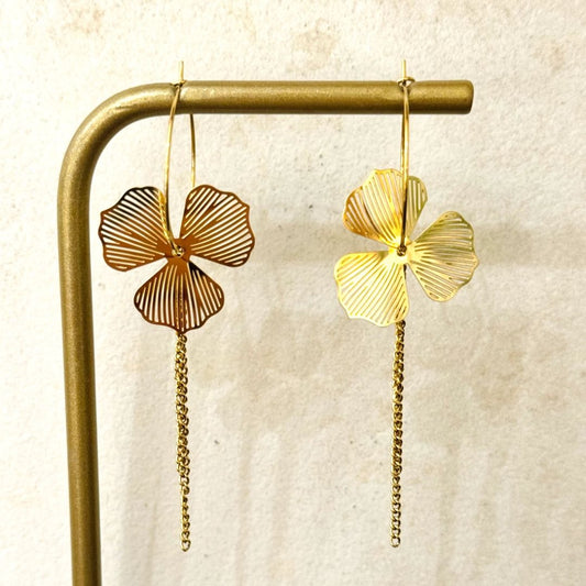 Damen Creolen Lasergeschnittene Blumen gold