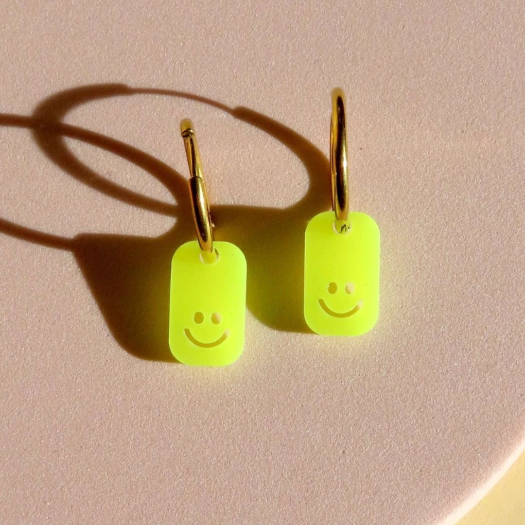 Damen Creolen 'Eckige Neon Smiles' gelb