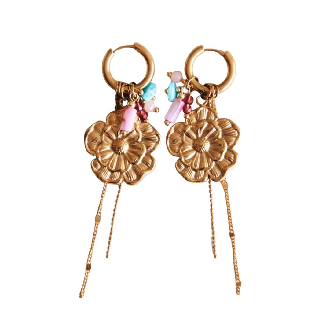 Damen Ohrringe Creolen gold mit Applikationen 'Blume'