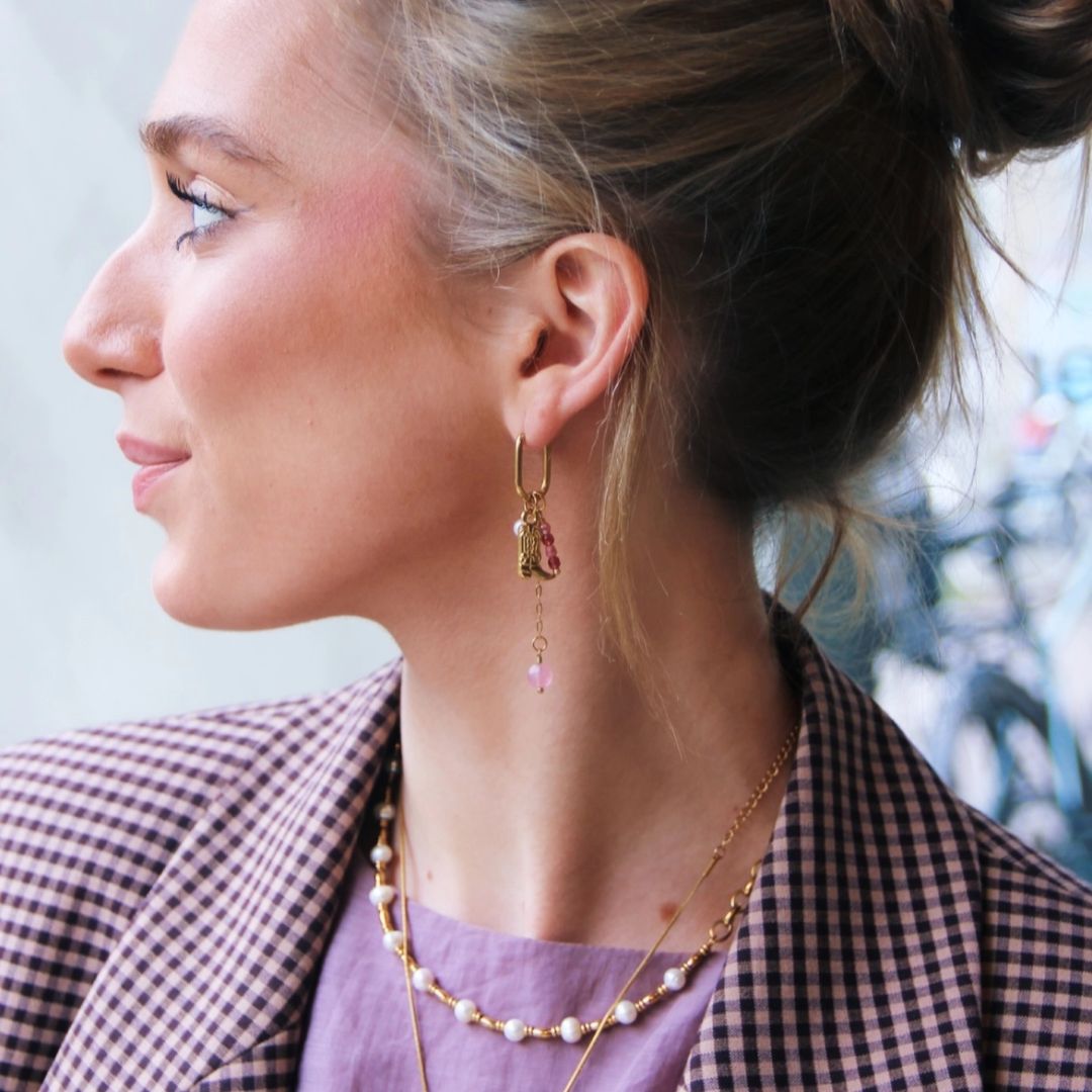 Damen Ohrringe Creolen gold mit Applikationen 'Blume'