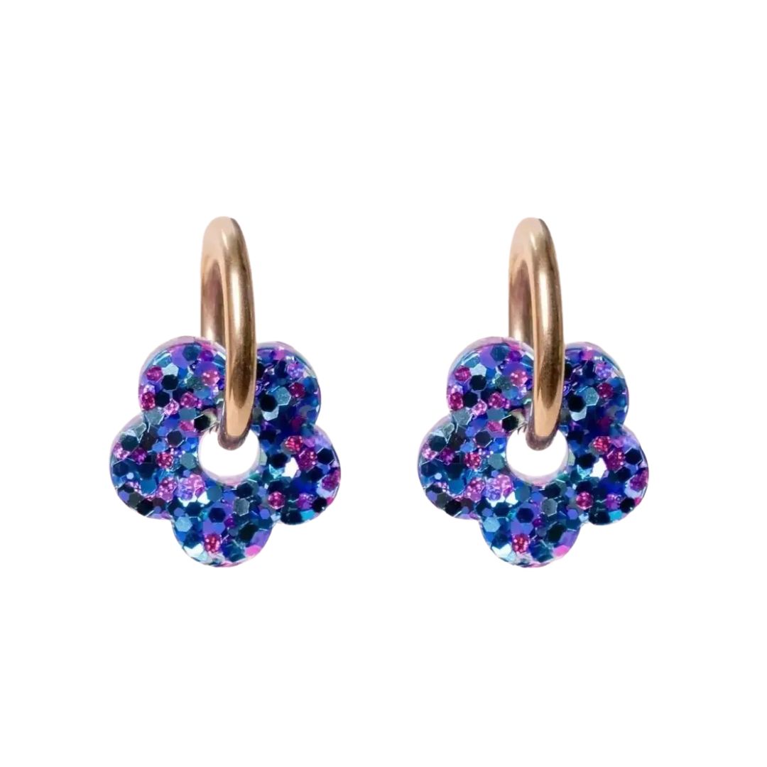 Damen Creolen Mini 'Flower Mix Violett Blau'
