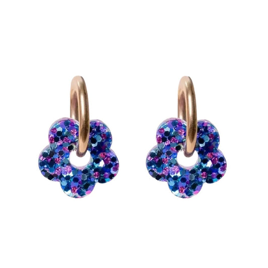 Damen Creolen Mini 'Flower Mix Violett Blau'