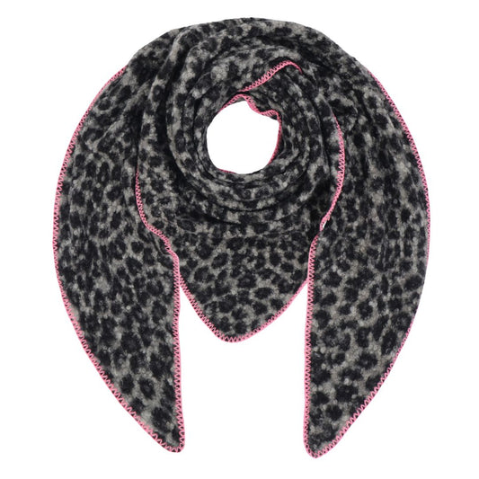 Damen Dreieckstuch mit Leopardenmuster grau
