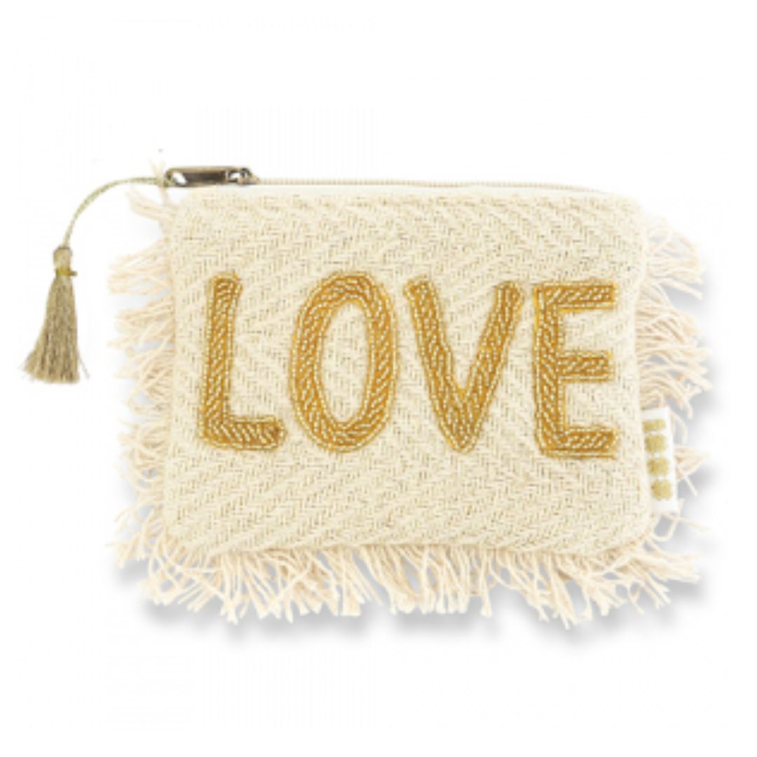 Etui mit Fransen `Love' beige/gold