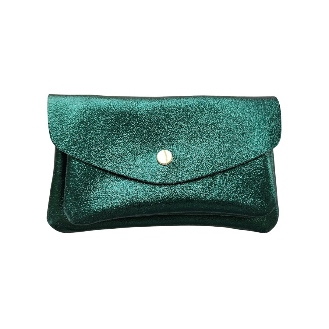 Damen Brieftasche aus Leder metallic tanne