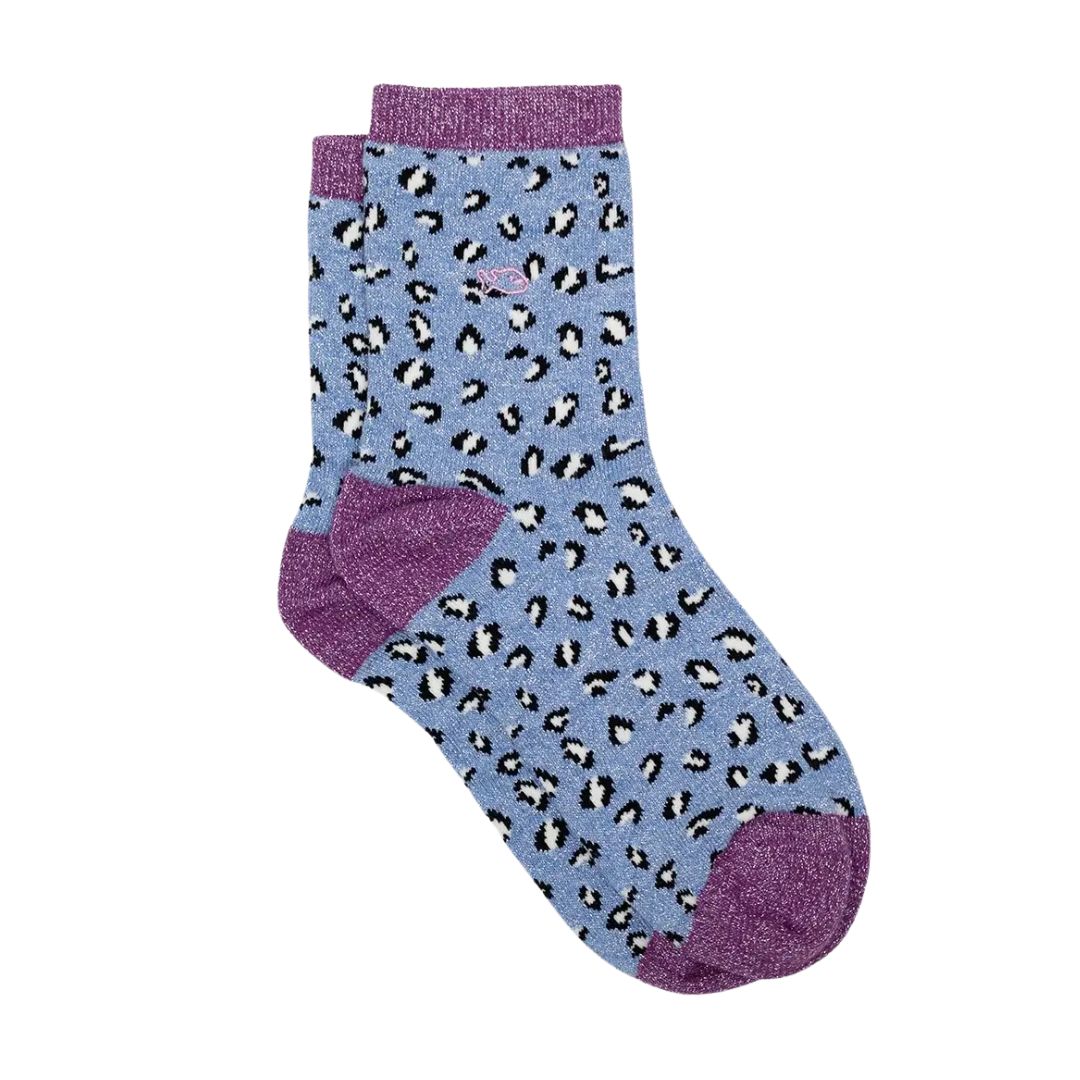 Glitzersocken Leopardenmuster blau/violett